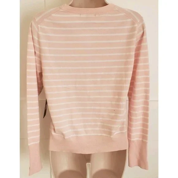 NWT BCBG STRIPED PINK IVORY SWEATER PULLOVER LARGE - Picture 3 of 8